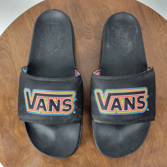 Vans Slides La Costa Sandals 11 Pride Black Logo Synthetic Nubuck Slip On - Picture 1 of 10